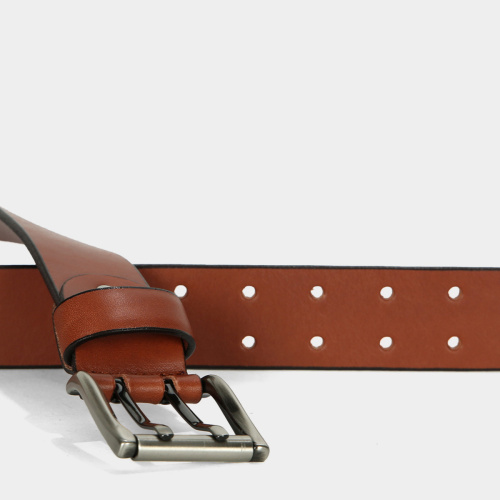 Men's double buckle leather belt