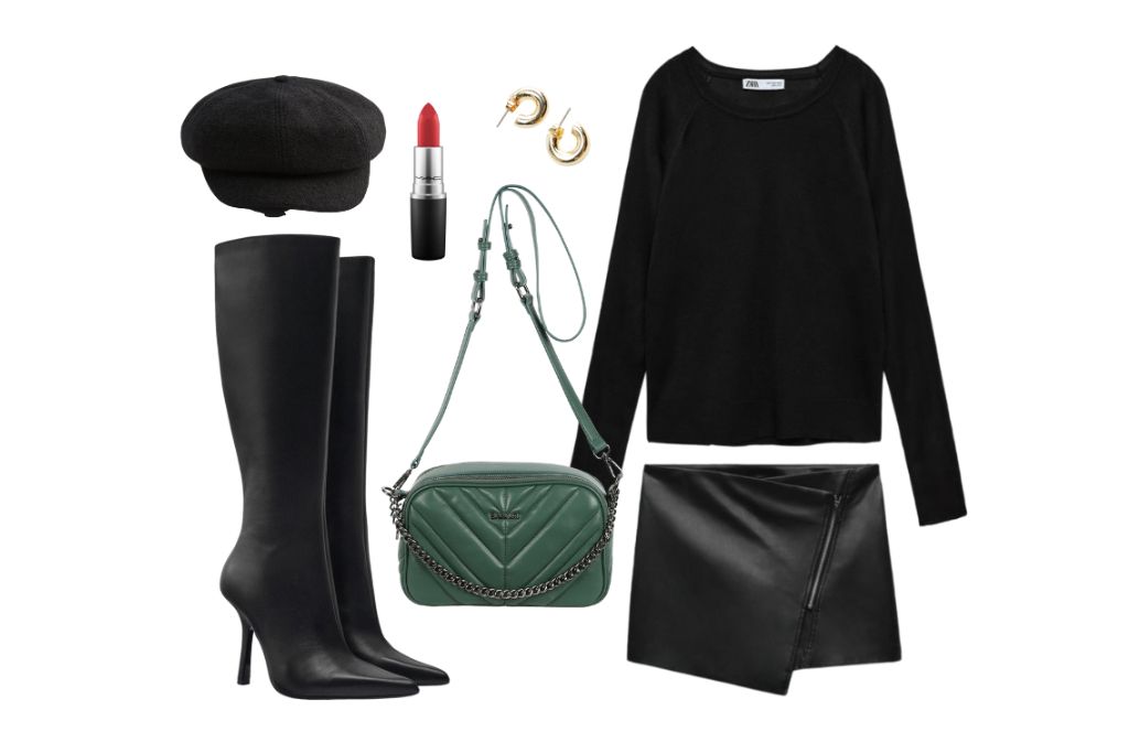 Look total black con bolsos de colores como el bolso bandolera Elpis de Binnari.