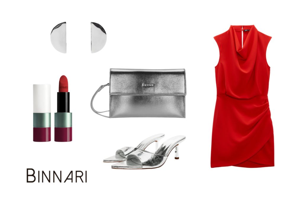 Bolso de invitada perfecta Binnari para vestido rojo y complementos.