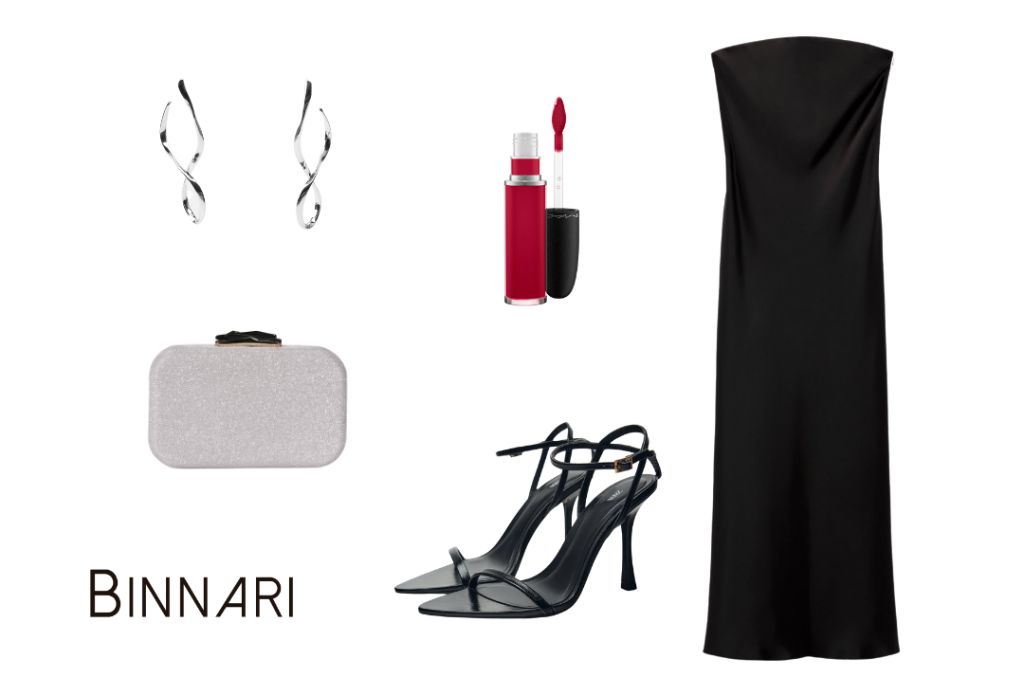 Bolso de invitada perfecta Binnari para vestido negro y complementos. 