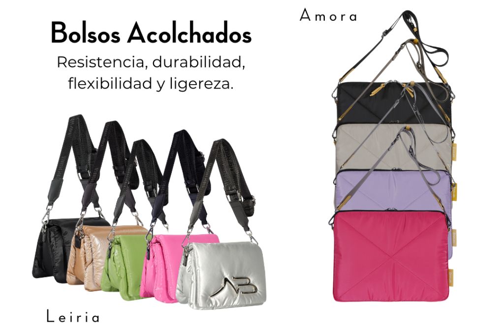 Dos modelos de bolsos acolchados de Binnari como ejemplo de tendencias primavera verano 2023.