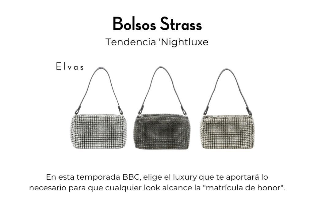 Modelo de bolsos strass de Binnari como ejemplo de tendencias primavera verano 2023.