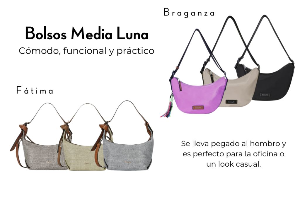 Dos modelos de bolsos media luna de Binnari como ejemplo de tendencia de bolsos primavera verano 2023.