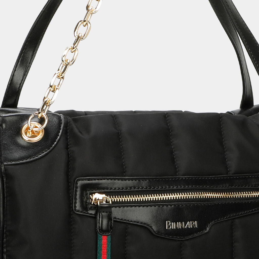 Bolso de Hombro Shopper Mujer Acolchado Segura Negro de Binnari