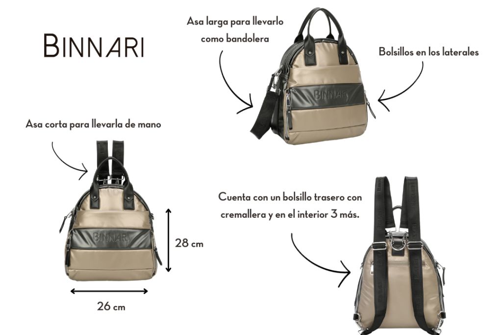 Especificaciones y características de la mochila Giuseppina de Binnari.