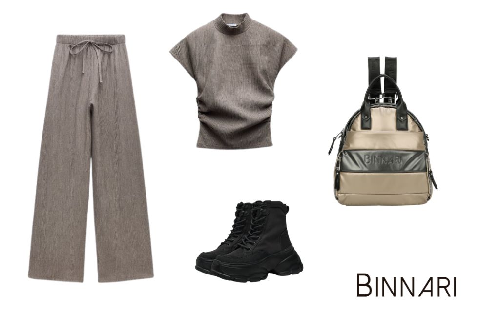 Look planteado para complementar con bolsos metalizados, en este caso, la mochila Giuseppina de Binnari.