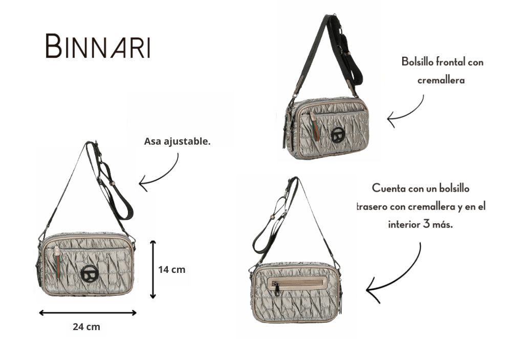 Especificaciones y características del bolso bandolera Allegra de Binnari.