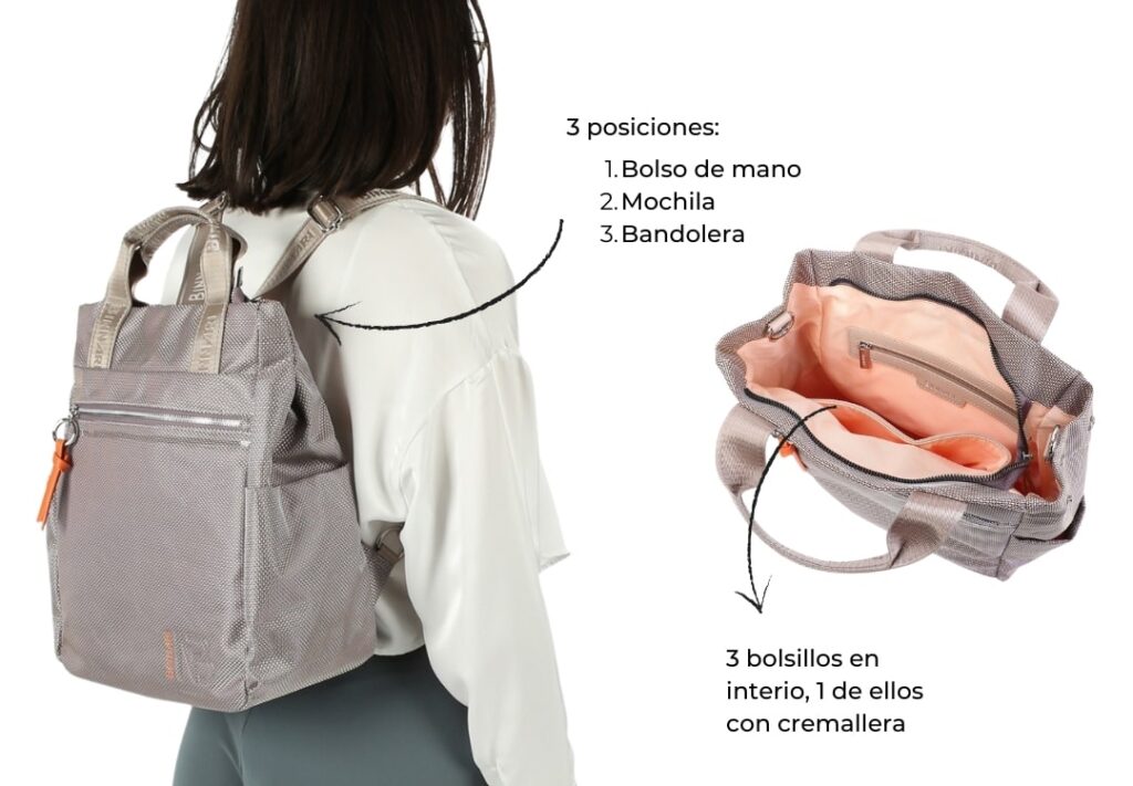 Características de la mochila de moda para mujer de la colección Yuna (Binnari).