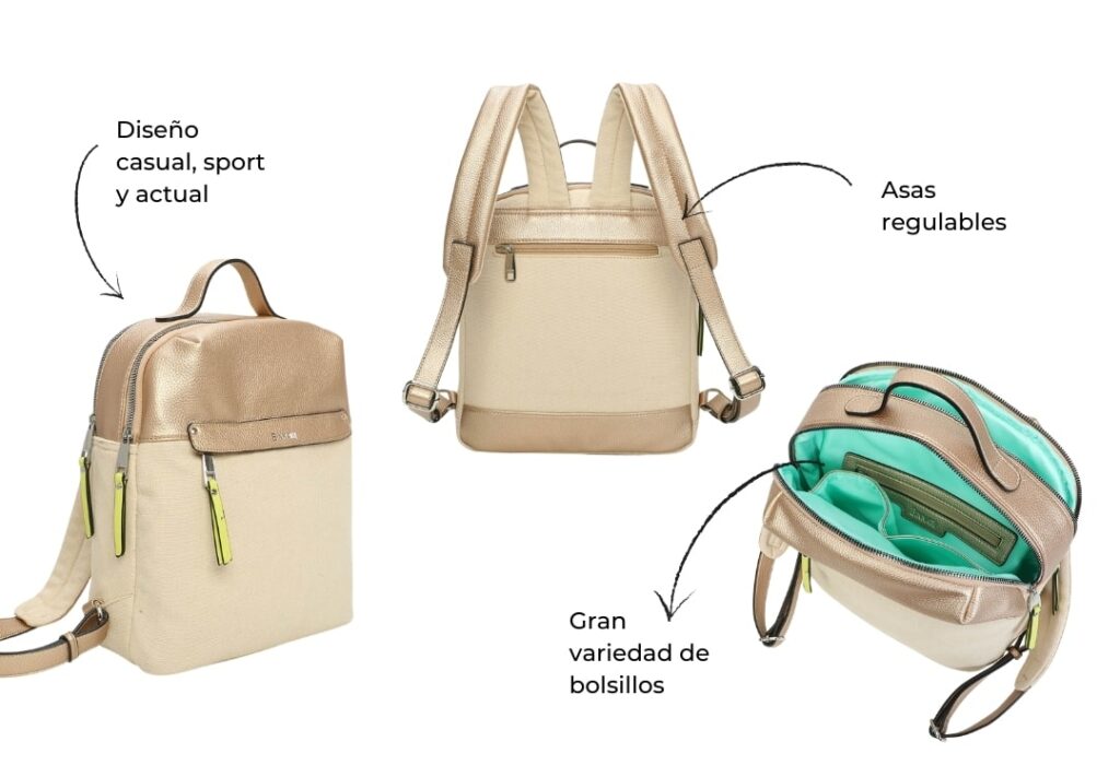 Características de las mochilas de moda para mujer de la colección Cloe (Binnari).