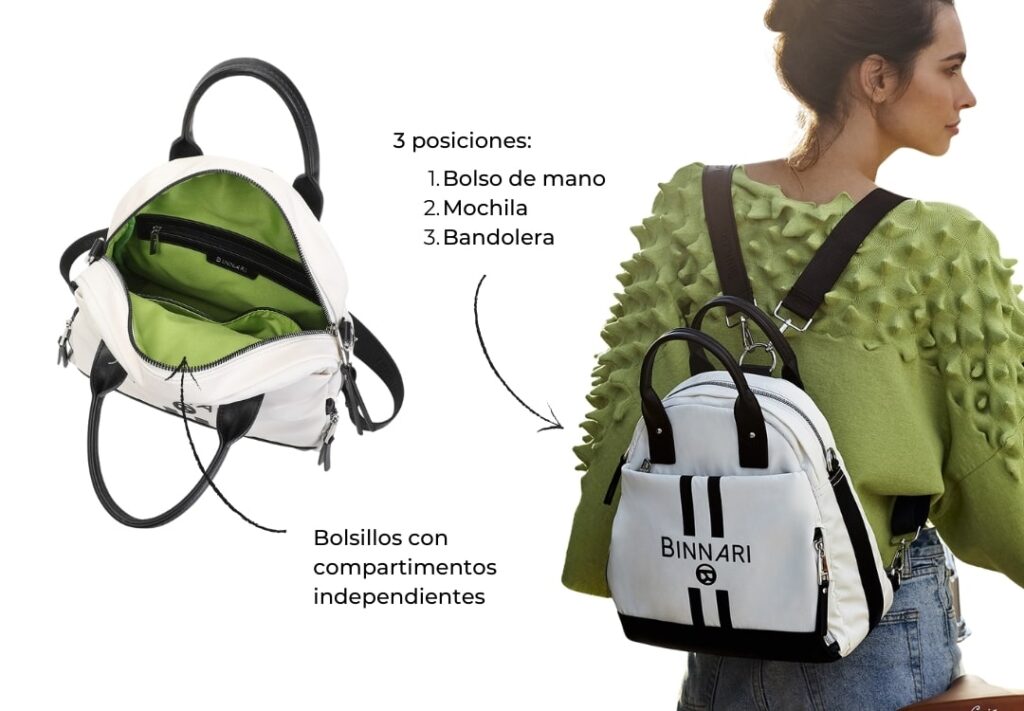 Características de la mochila de moda para mujer de la colección Sally (Binnari).