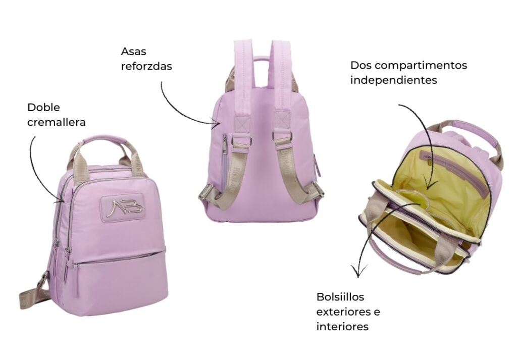 Características de la mochila de la colección Nora (Binnari).