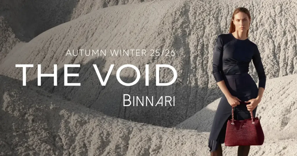 Imagen de campaña de la colección otoño-invierno de bolsos "The VOID" de Binnari.